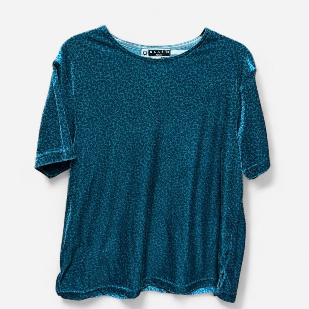 Vintage Blast Teal Leopard Print Velour Short Sleeve Top